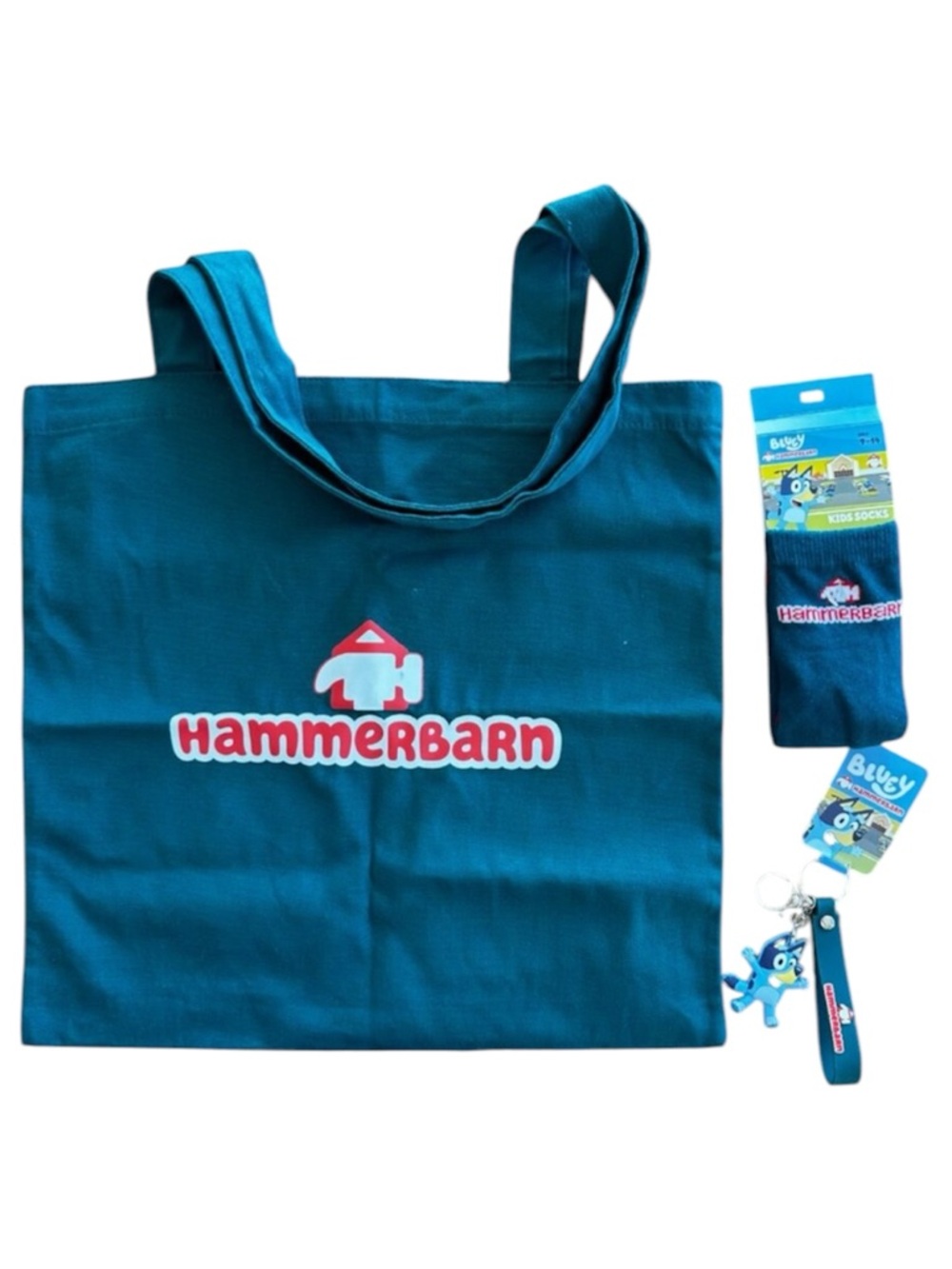 NEW Bluey Hammerbarn Tote Bag Socks and Key Ring Bundle Bunnings Exclusive Rare